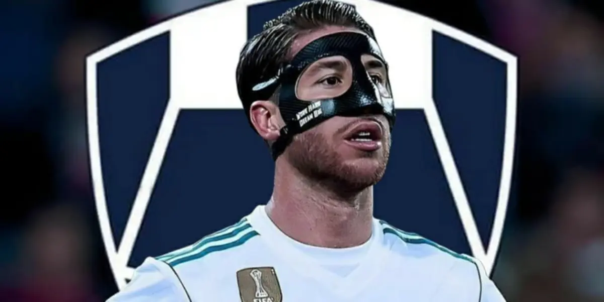 Sergio Ramos junto al escudo de Rayados / FOTO X