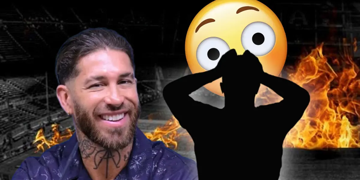 Sergio Ramos, silueta de futbolista y emoji detrás/Foto Fútbol Total.