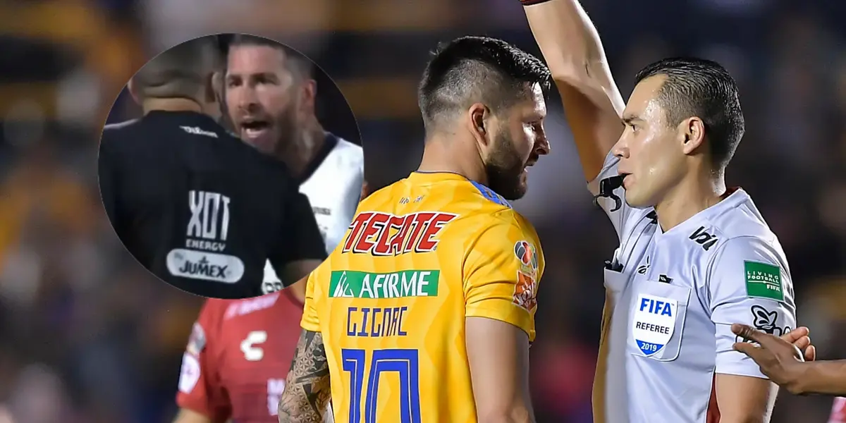 Sergio Ramos y André Pierre Gignac gritando a árbitro/Foto Yahoo Noticias.