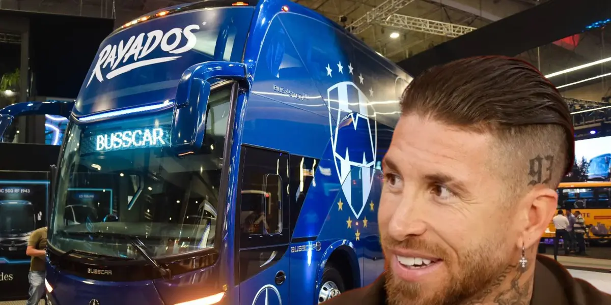 Sergio Ramos y autobús de Rayados/ Foto Indicador Automotriz.
