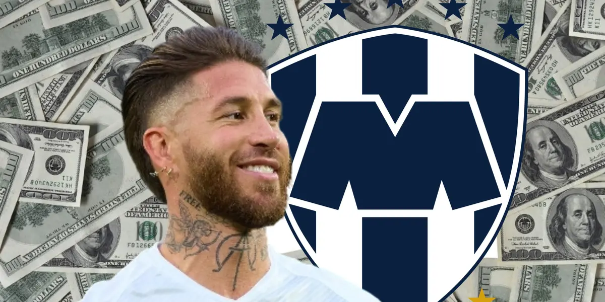Sergio Ramos y escudo de Rayados/Foto Wallspic.