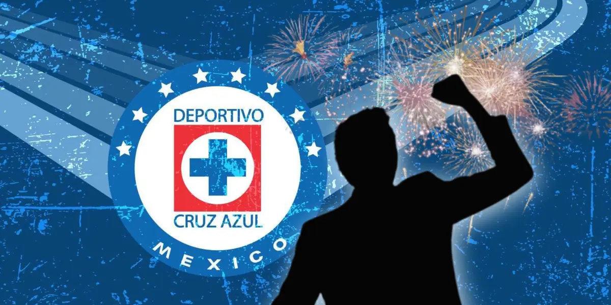 Silueta de director técnico entre fuegos artificiales y escudo de Cruz Azul/Foto Pinterest.
