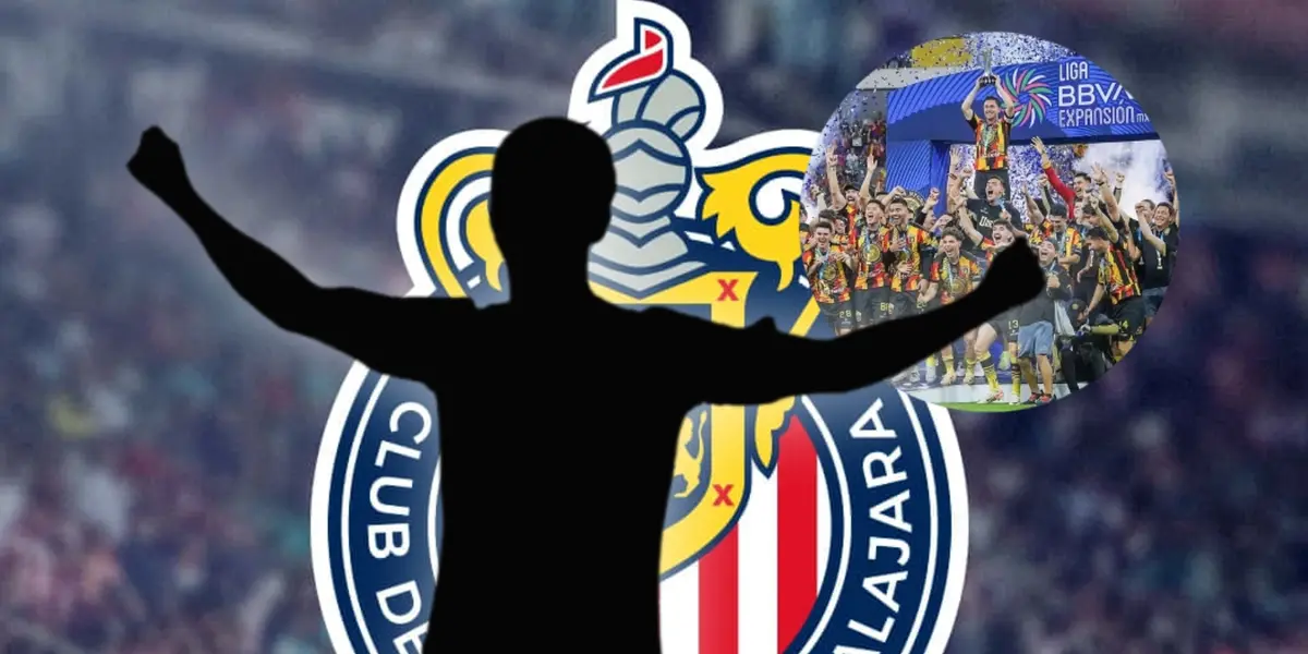 Silueta de futbolista celebrando y jugadores de Leones Negros/Foto Wallpapers.com