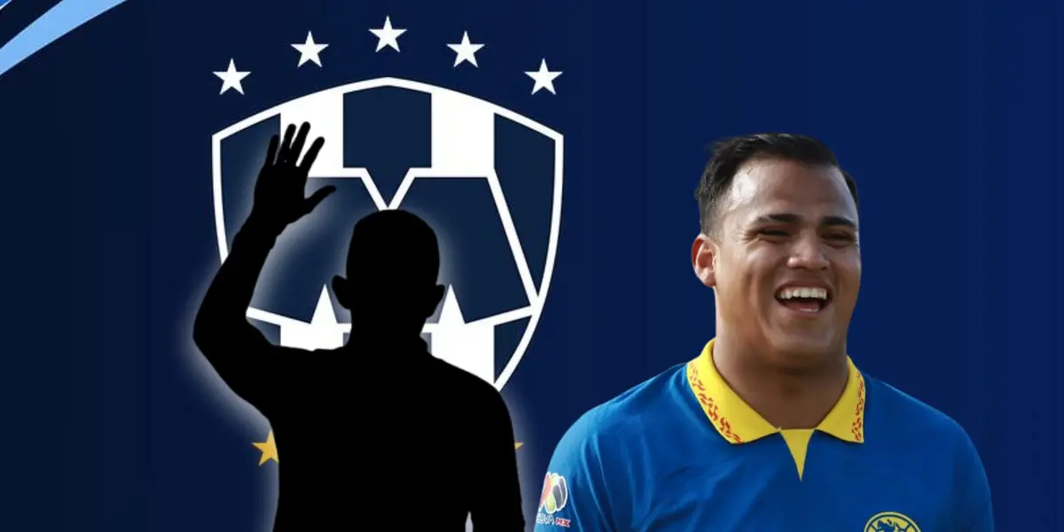 Silueta de futbolista con mano alzada y Román Martínez riendo/Foto Rayados.