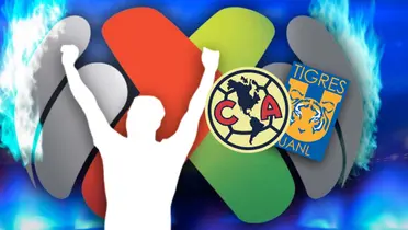 Silueta de futbolista, escudos de América y Tigres/Foto Marca.