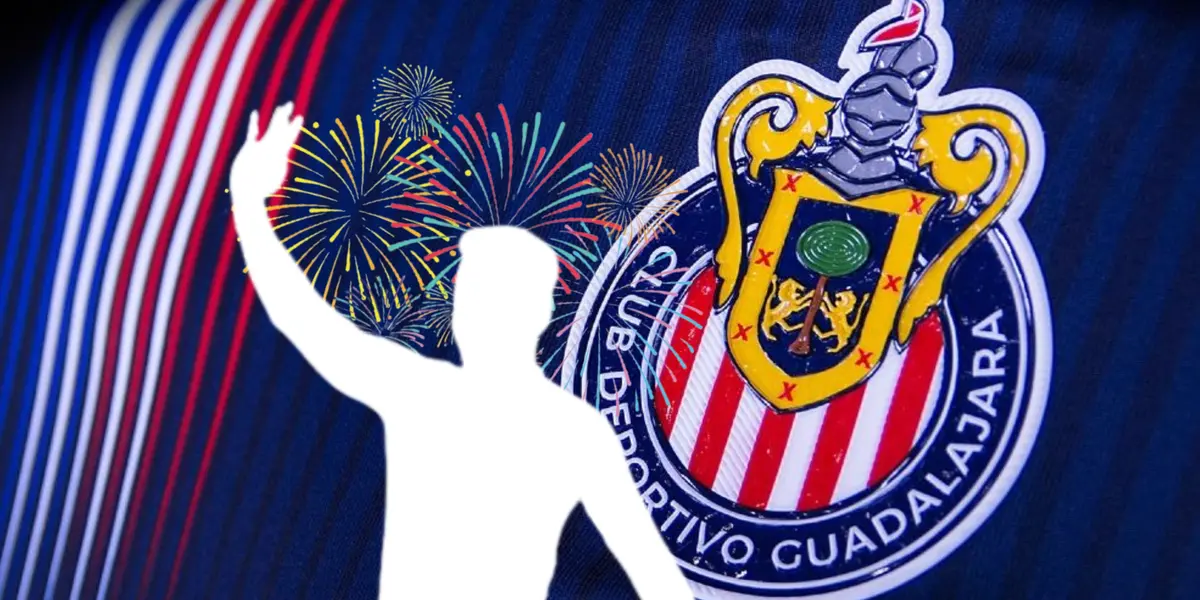 Silueta de futbolista saludando, fuegos artificiales y escudo de Chivas/Foto Puma.