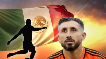 Silueta de jugador pateando y Héctor Herrera/ Foto Wallpapers.com