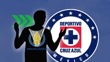 Sombra de futbolista, escudo de Cruz Azul y flechas verdes/ Foto Rayados.