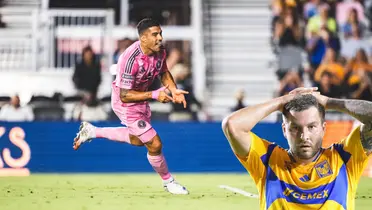 Suárez celebrando, foto de Inter Miami, con Gignac al frente