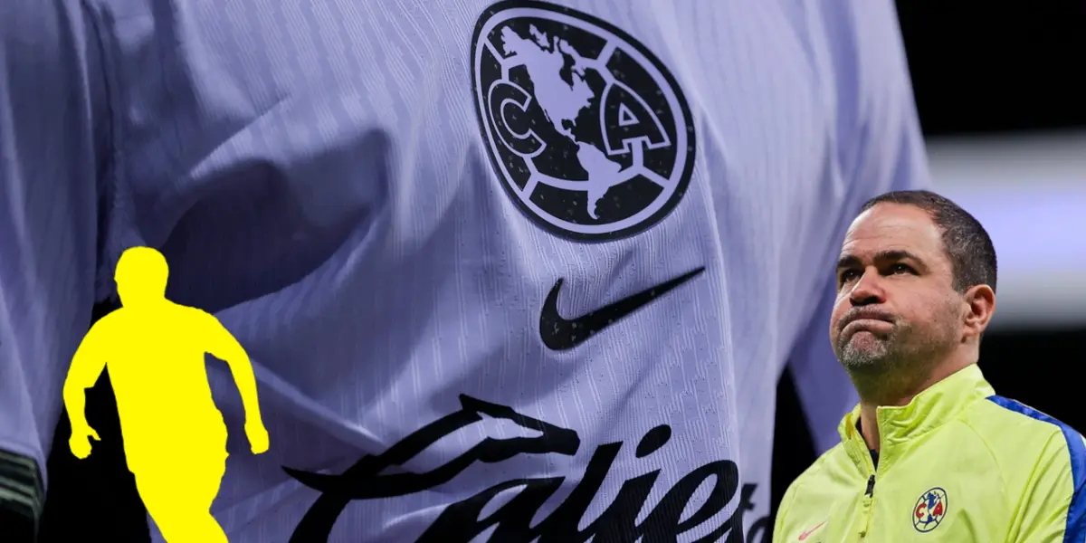 Tercer jersey del América de fondo, Andrea Jardine y jugador corriendo/ Foto Club América.