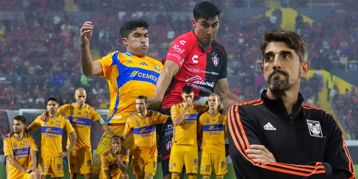 Veljko Paunovic de brazos cruzados y jugadores de Tigres/Foto Atlas Oficial.