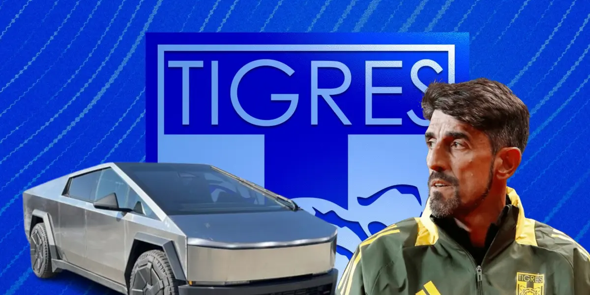 Veljko Paunovic y camioneta Cybertruck a su lado/ Foto Tigres.
