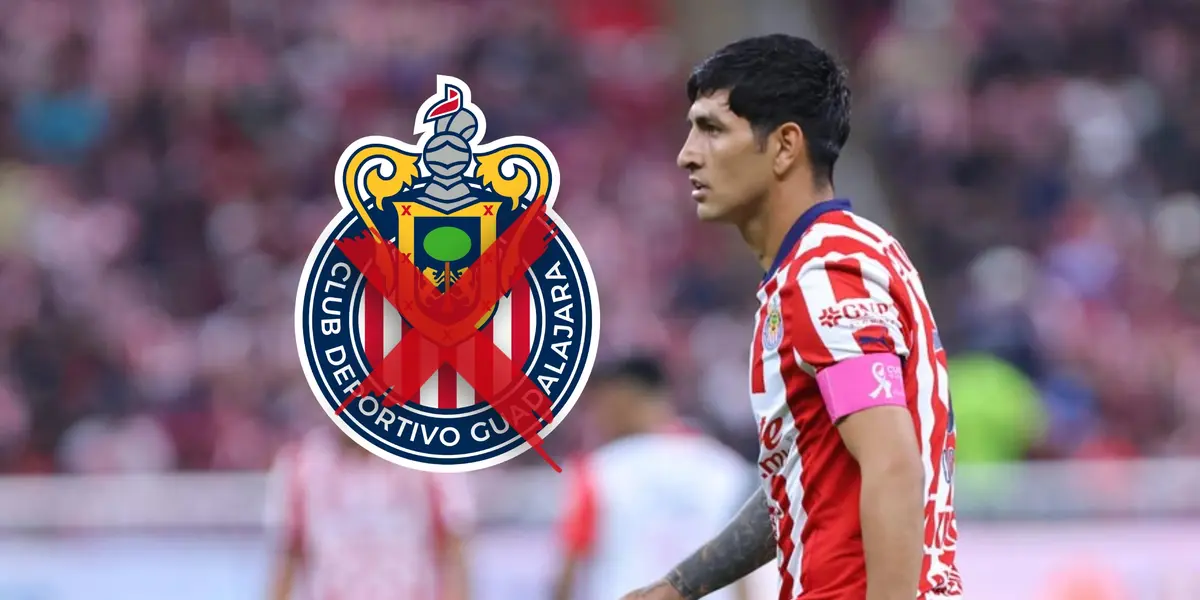 Víctor Guzmán y escudo de Chivas con el logo tapado/Foto Fútbol Total.
