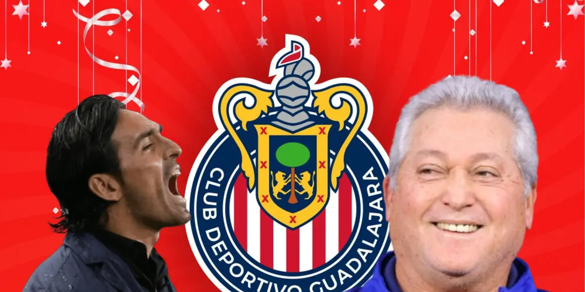 Víctor Manuel Vucetich riendo y Gerardo Espinoza gritando/Foto Chivas.