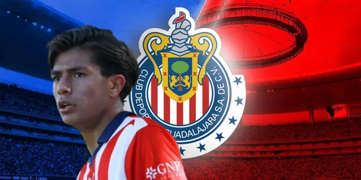 Yael Padilla junto a escudo de Chivas / FOTO BOLAVIP