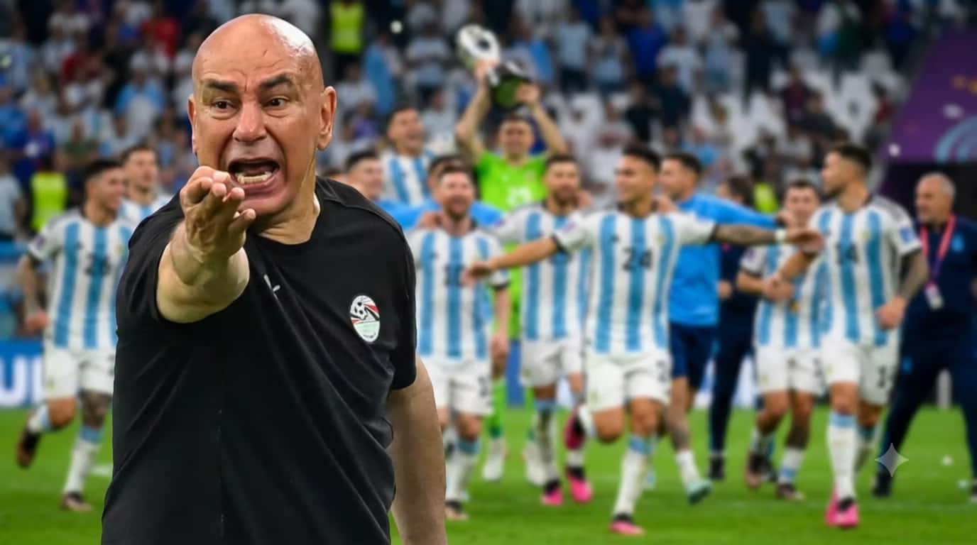 Parte del cuerpo técnico de Egipto realizó una señal en forma de X durante el cierre del partido ante Argentina