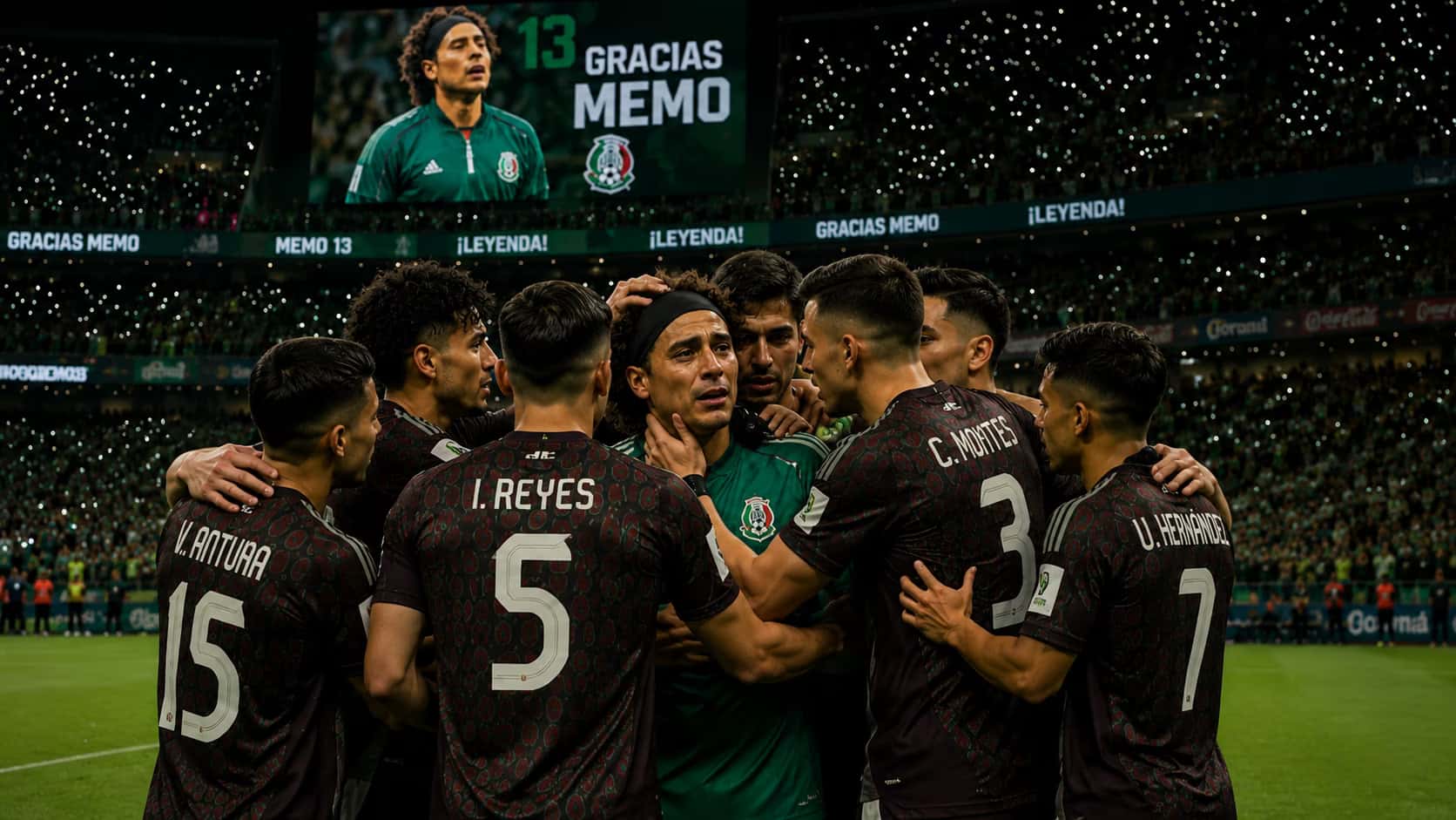 Guillermo Ochoa recibió un homenaje en el Azteca, aunque Rafa Márquez apareció serio en la banca mexicana.