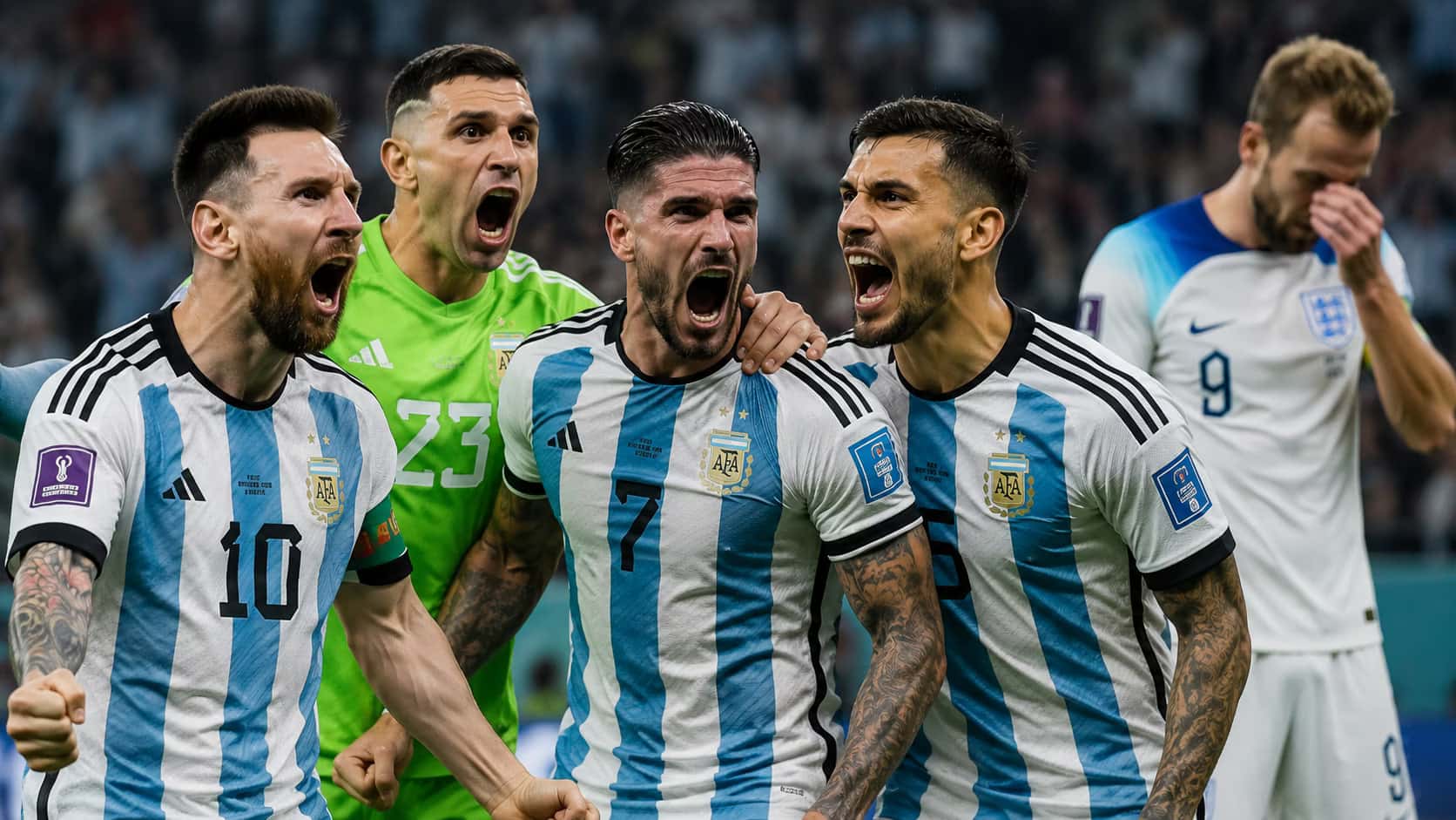 Los jugadores argentinos recordaron a Maradona y las Malvinas durante la celebración por el pase a semifinales.