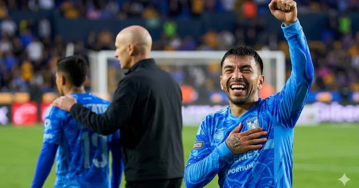 Ilustración digital del festejo de Ángel Correa con Tigres