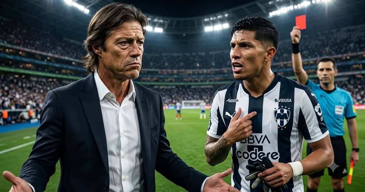 Matías Alemeyda viendo a Carlos Salcedo tras ser expulsado con Monterrey