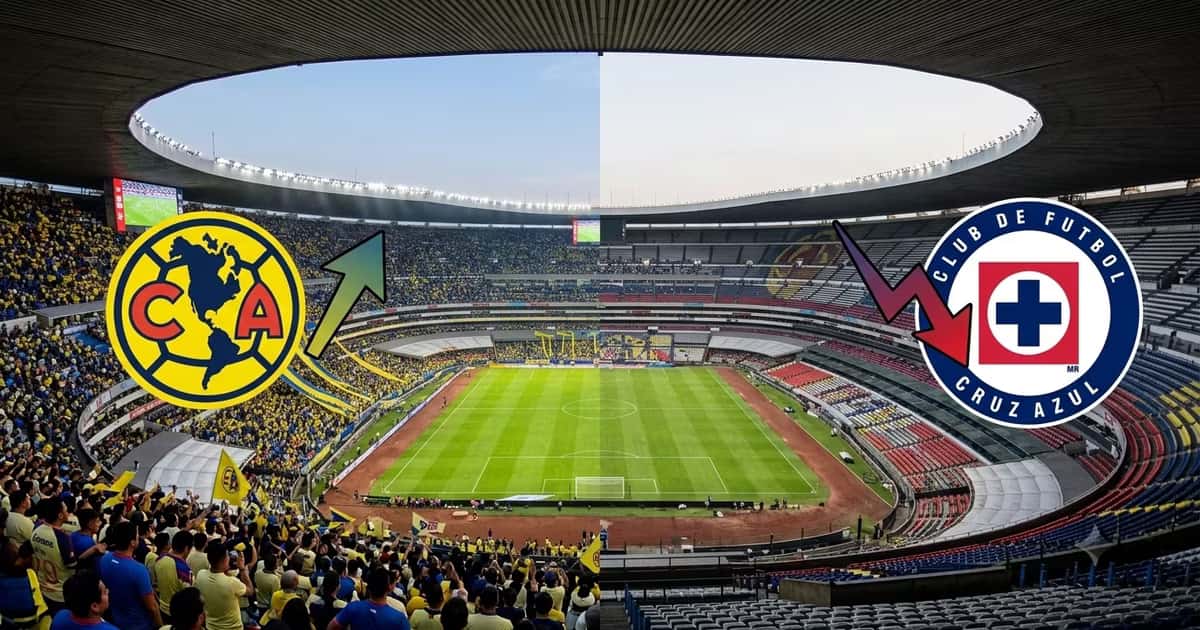 Estadio Azteca con hinchas de Club America apoyando y la otra mitad medio vacio con Hinchas de Cruz Azul
