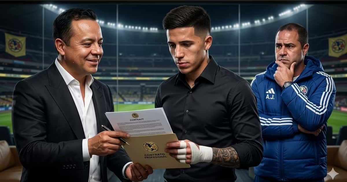 Ilustración digital de Víctor Velázquez ofreciéndole un contrato a Brian Rodríguez