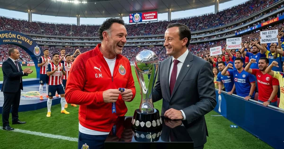 Ilustración digital de Chivas recibiendo el trofeo de Liga MX