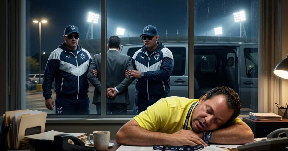 Ilustración de Santiago Baños dormido y un DT yéndose a Rayados