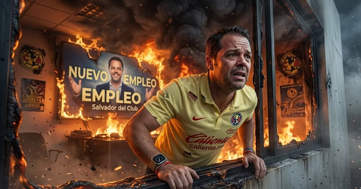 Ilustración digital de Santiago Baños preocupado porque se incendia las oficinas del Club América