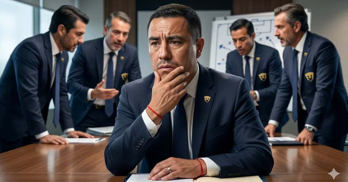 Ilustración digital de Efraín Juárez preocupado en Pumas