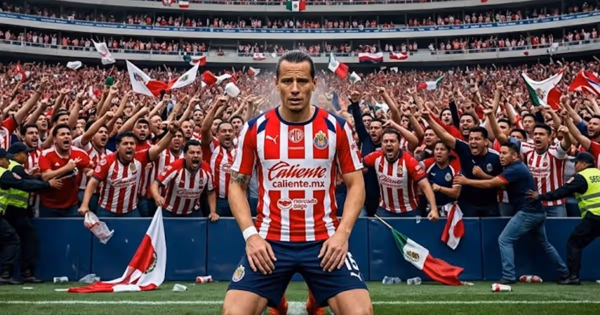 Fernando "Oso" González de rodillas en el estadio con hinchas enojados detrás de él