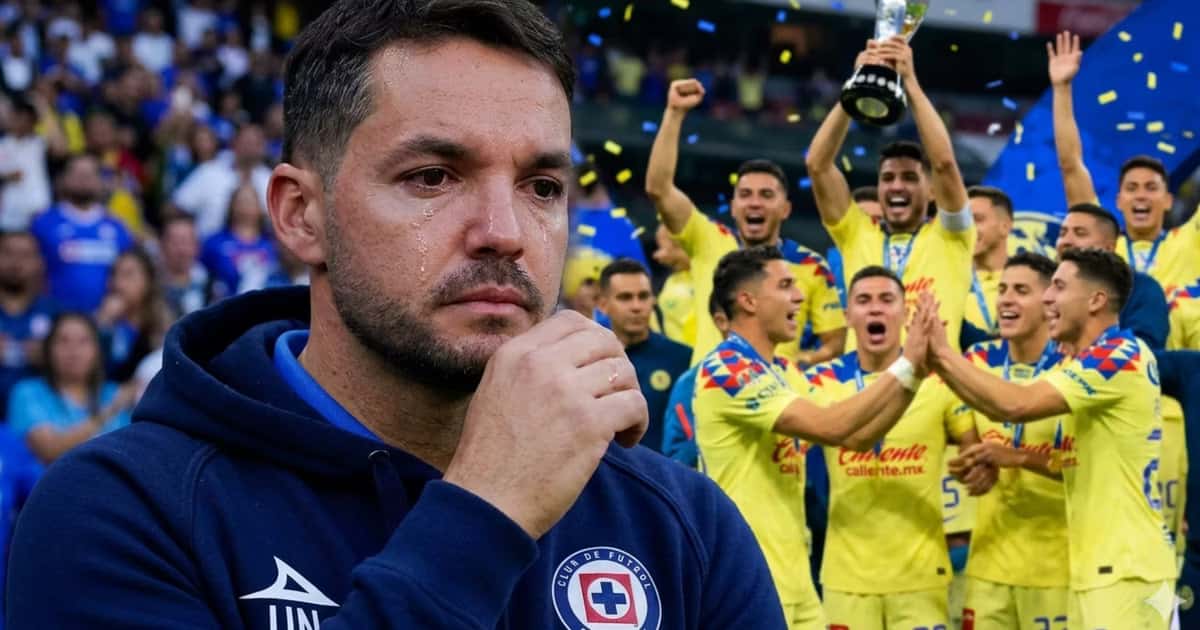 Ilustración digital de Nicolás Larcamón triste con Cruz Azul