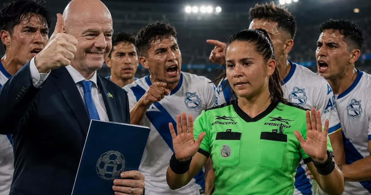 Jugadores de Puebla reclamaron a la terna arbitral después del partido ante Cruz Azul.