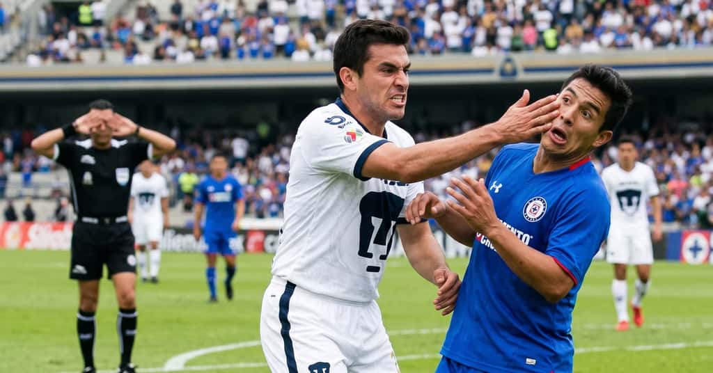Rubén Duarte cometió otra agresión por la que debió ser expulsado en el Cruz Azul vs. Pumas