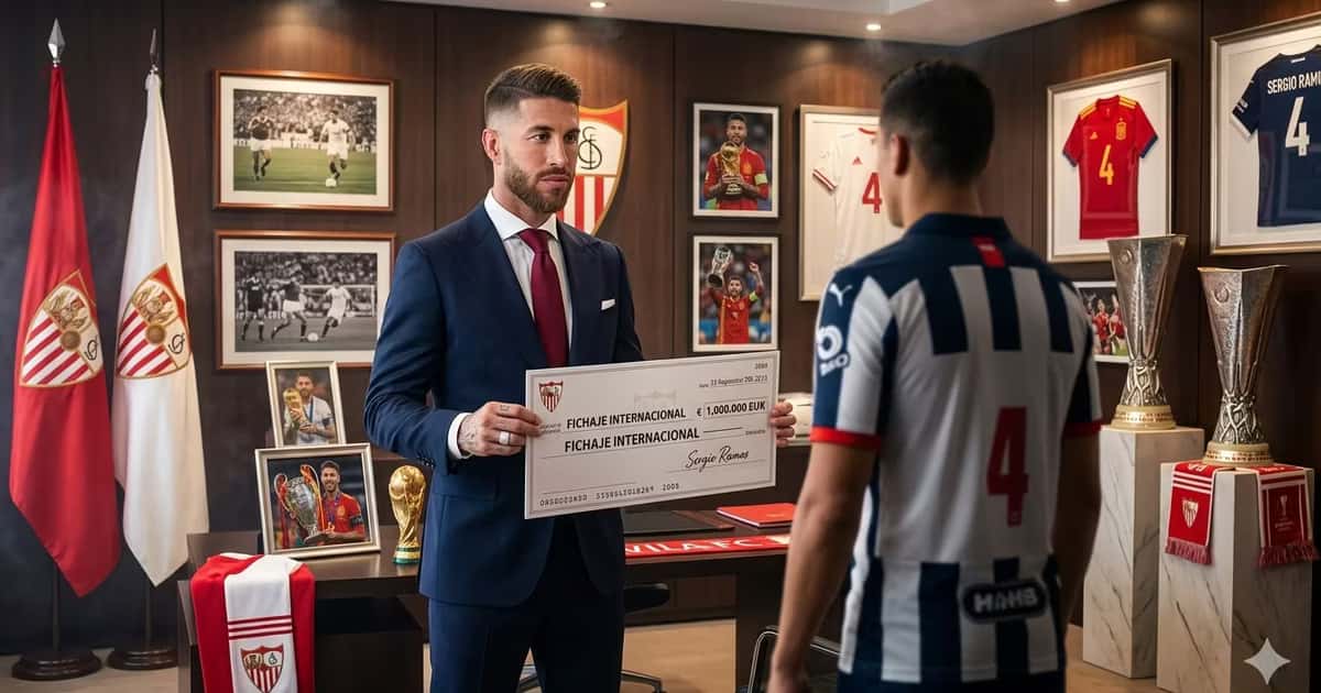 Sergio Ramos junto a un jugador de Rayados (ilustración generada con IA)