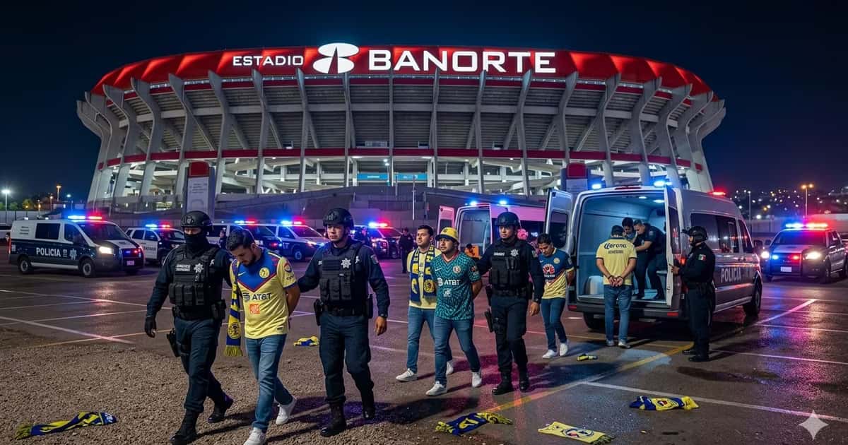 Ilustración digital de la detención de aficionados del Club América