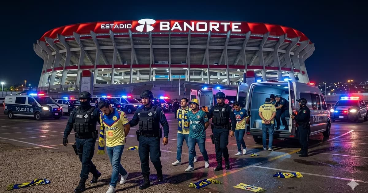 Ilustración digital de la detención de aficionados del Club América