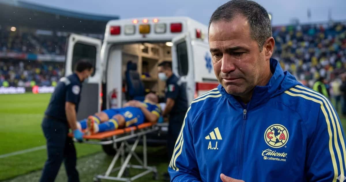 Ilustración digital de André Jardine preocupado por un lesionado en el Club América
