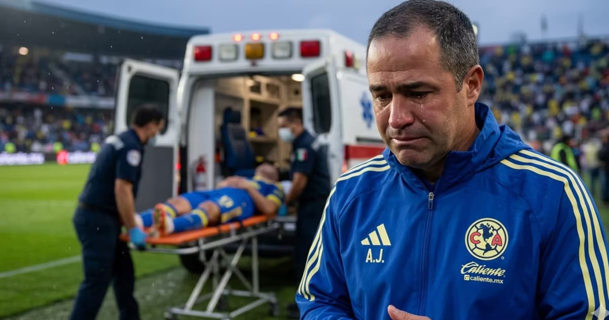 Ilustración digital de André Jardine preocupado por un lesionado en el Club América