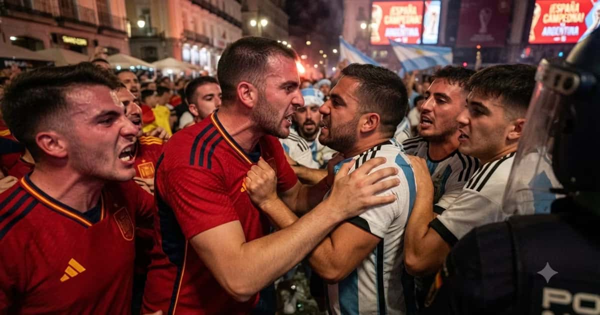Aficionados de España y Argentina se enfrentaron en el andén de la estación de Sol después de la final.