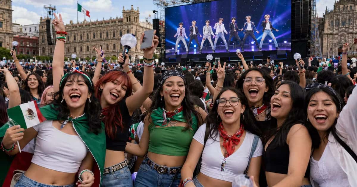 Las fanáticas de BTS cantaron y saltaron durante la presentación del grupo en el Fan Fest del Zócalo.