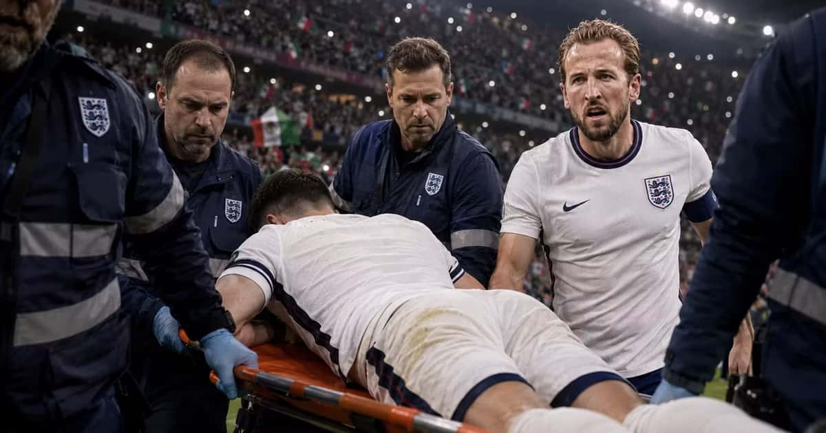 Jordan Henderson sufrió un accidente al saltar los carteles de publicidad durante los festejos de Inglaterra y fue retirado en camilla tras el triunfo ante México.