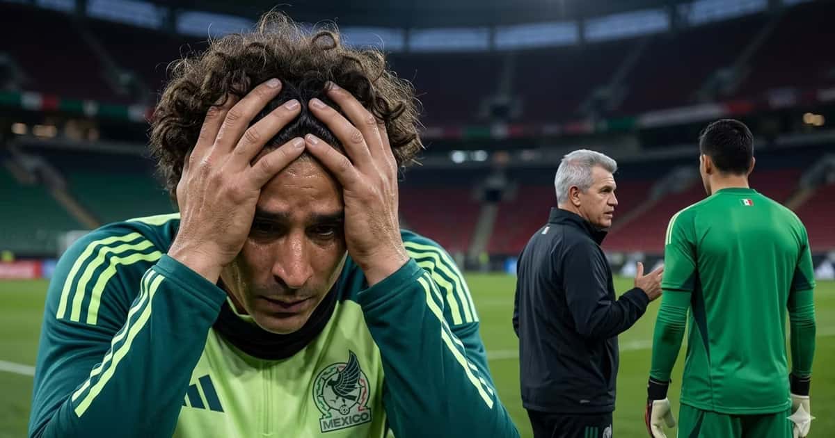 Ilustración digital de Guillermo Ochoa preocupado