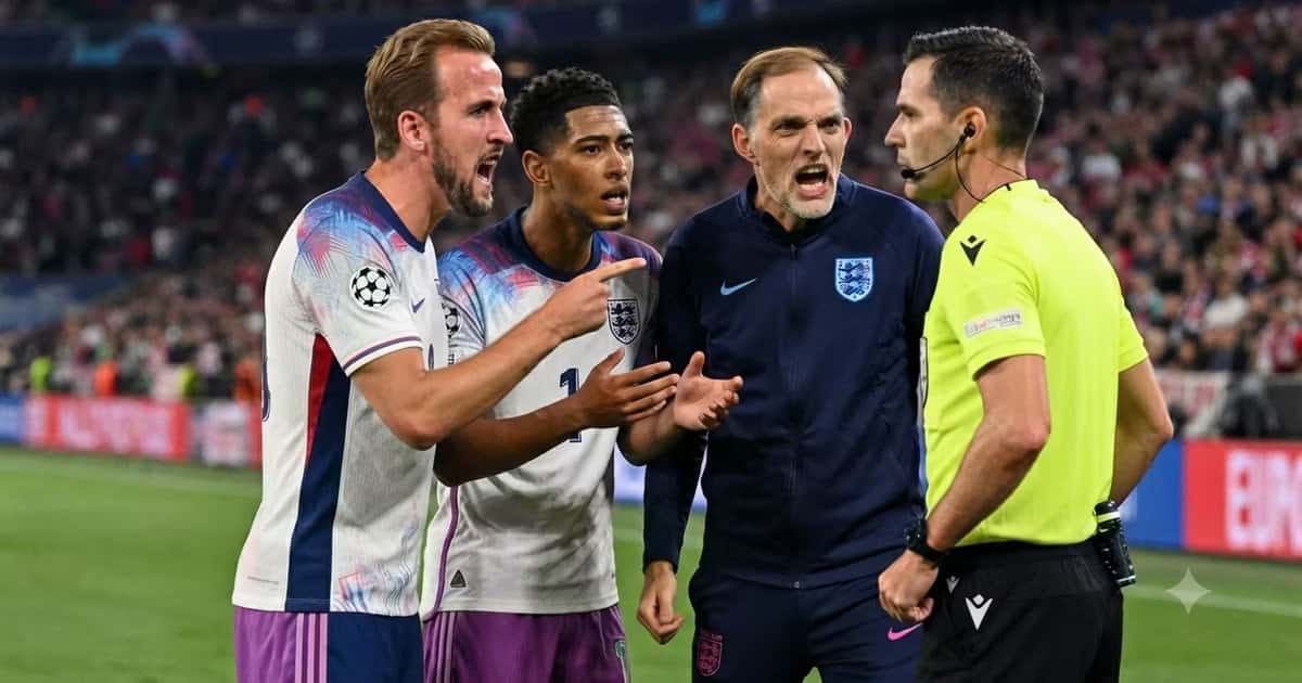 Fuerte falta sobre un jugador de Inglaterra que no fue sancionada con tarjeta.