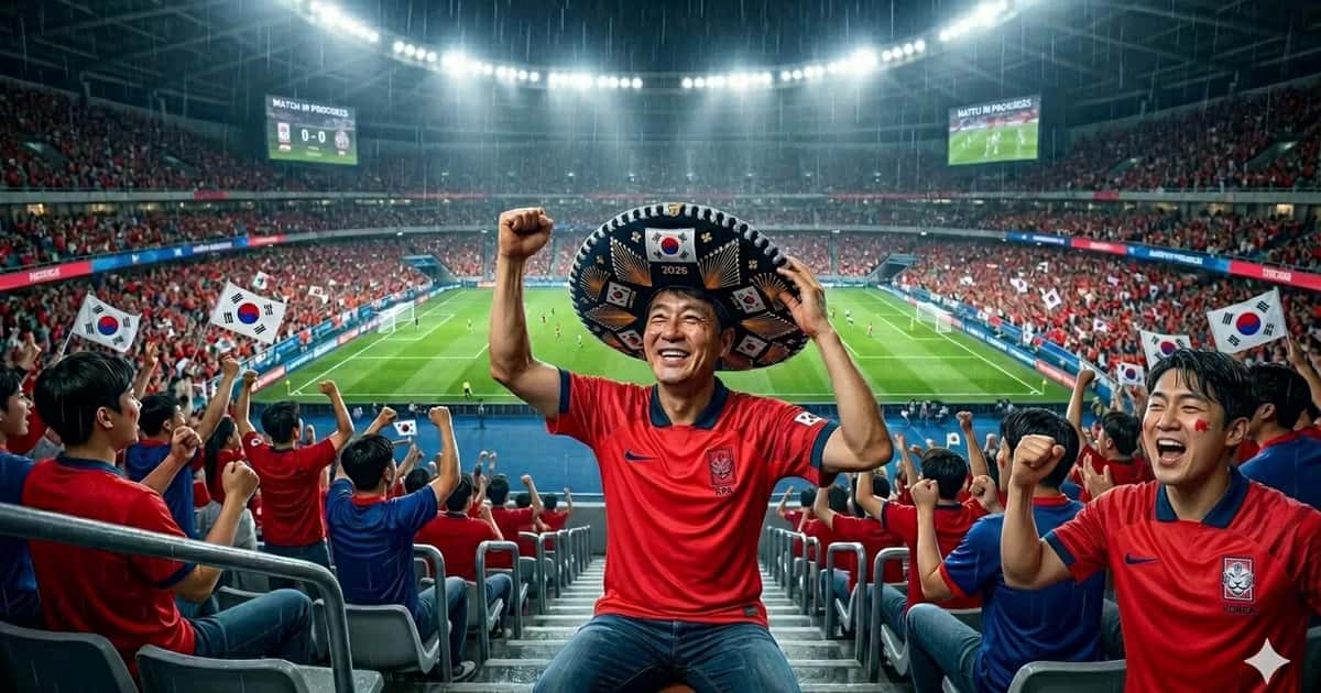 Aficionado surcoreano no paso desapercibido en el Corea del Sur vs Republica Checa