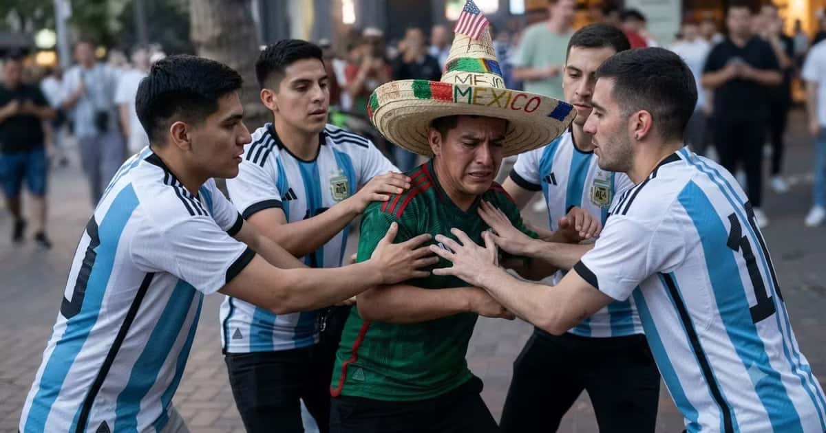 Cuatro aficionados con camisetas de Argentina fueron captados mientras agredían a un hombre identificado como mexicano en una calle de Seattle.