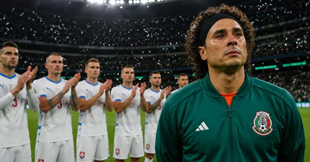 Jugadores de República Checa aplaudieron el ingreso de Guillermo Ochoa durante su homenaje en el Azteca.