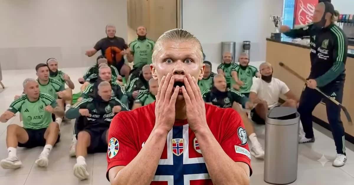 Erling Haaland reaccionó con humor al festejo de México, donde los jugadores usaron máscaras suyas e imitaron el remo vikingo de Noruega.