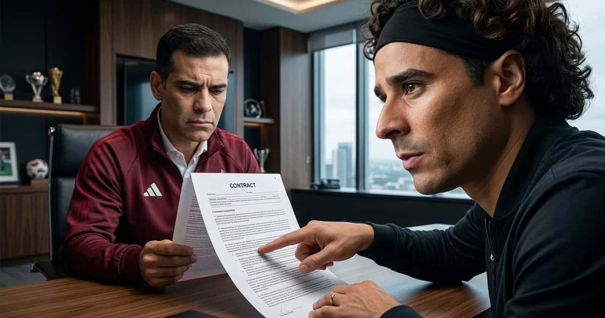 Rafa Márquez y Guiillermo Ochoa negociando un contrato en una oficina de la FMF