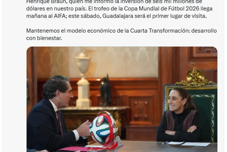 Claudia Sheinbaum anuncia inversión de 6 mil millones de dólares en México